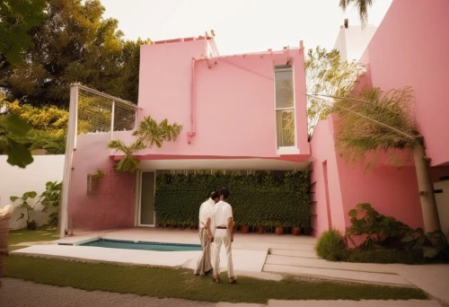 man in pink,beach house,dreamhouse,beachhouse,pink squares,color pink white,pink white,vanderpump,riviera,south beach,the pink panther,color pink,mansions,pink flamingo,pink flamingos,rayon,house,miami,pink grass,exteriors,Photography,General,Realistic