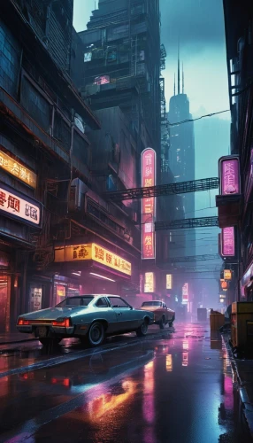 bladerunner,cyberpunk,cybercity,polara,cityscape,cybertown,metropolis,urban,futuristic landscape,cyberscene,shanghai,tokyo city,futuristic,synth,kowloon,neon arrows,brum,kamurocho,harbour city,rendezvous,Illustration,Retro,Retro 06