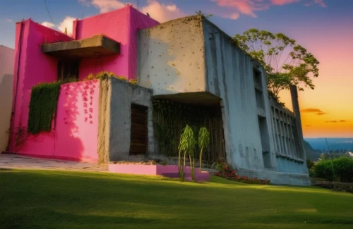 depero,corbusier,oaxtepec,dreamhouse,model house,hacienda,art deco,colorful facade,cube house,magenta,tropical house,dunes house,casita,acapulco,corregidor,mcnay,casa,pink city,telangana,mayakoba,Photography,General,Realistic