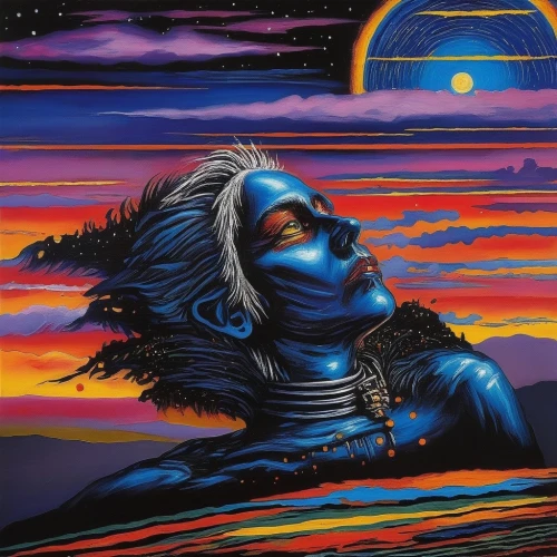 inanna,starchild,shamanic,astral traveler,andromeda,neon body painting,afrofuturism,psygnosis,hawkwind,space art,uncredited,oteil,shamanism,mother earth,neptunian,seti,indigenous painting,dreamtime,dmt,mindwarp,Illustration,Realistic Fantasy,Realistic Fantasy 33