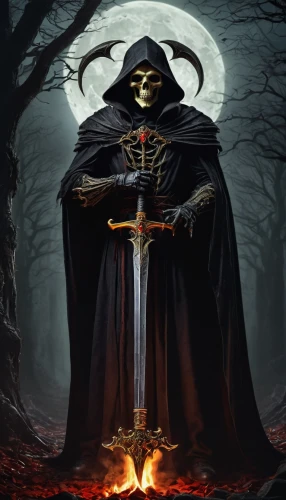 grimm reaper,grim reaper,necromancer,reaper,vecna,chakan,halloween background,death god,shadowgate,occultist,halloween poster,samhain,lich,skeleton key,darklord,thanatos,moonsorrow,cultist,halloween wallpaper,crone,Illustration,Realistic Fantasy,Realistic Fantasy 03