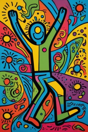 keith haring,haring,morrisseau,britto,abstract cartoon art,bailar,bhangra,dancer,exuberance,dance,ditko,dance with canvases,jubilance,exuberant,leap for joy,colorful doodle,danser,huichol,lichenstein,danses,Illustration,Abstract Fantasy,Abstract Fantasy 03