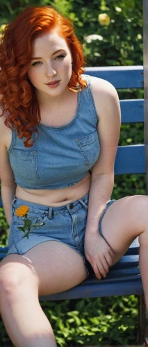 girl in overalls,park bench,danaus,redheads,meg,female model,ginger rodgers,redhead doll,bench,jeans background,redhair,red bench,gingersnap,dungarees,epica,rosaleen,overalls,gingerly,denim background,lbbw,Art,Artistic Painting,Artistic Painting 08