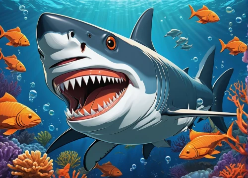 carcharodon,requin,temposhark,great white shark,megalodon,mayshark,tigershark,ijaws,nekton,shark,carcharhinus,underwater background,tiburones,sharky,houndshark,wrymouth,sea animals,game illustration,wolfish,leptocephalus,Illustration,Japanese style,Japanese Style 18