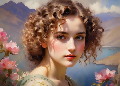 romantic portrait,emile vernon,dossi,mystical portrait of a girl,fantasy portrait,perugini,girl in flowers,world digital painting,clytie,portrait of a girl,young woman,hermia,rosaline,heatherley,liesel,young girl,primrose,bougereau,principessa,portrait background,Illustration,Paper based,Paper Based 23