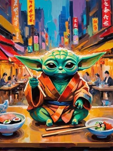 boba,japanese restaurant,sushi japan,yoda,sushi art,chop sticks,sushi,chopsticks,wasabi,cantina,tatsushi,frog background,soba,laksa,yabunaka,yakitori,new york restaurant,ramen,izakaya,tea zen,Conceptual Art,Oil color,Oil Color 20