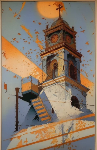 church painting,cupolas,clocktower,steeple,cobreloa,church faith,clock tower,iglesia,voladores,santuario,santora,ermita,cupola,san pedro de acatama,bell tower,anzio,valparaiso,conclave,banos campanario,chios,Illustration,Retro,Retro 03