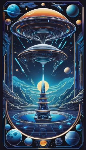 ufo,ufos,centauri,ufo interior,space art,motherships,planet alien sky,futuristic landscape,skyterra,spaceborne,bisco,alien world,mothership,deltha,alien planet,seti,interplanetary,planetwide,sci fiction illustration,utopias,Unique,Design,Sticker