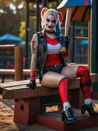 harley quinn,harley,puddin,joyland,cosplay image,marionville,jinx,horror clown,park bench,cosplayer,playland,bizarros,benchwarmer,cosplay,duela,riska,twisty,klown,demona,keansburg,Photography,General,Fantasy