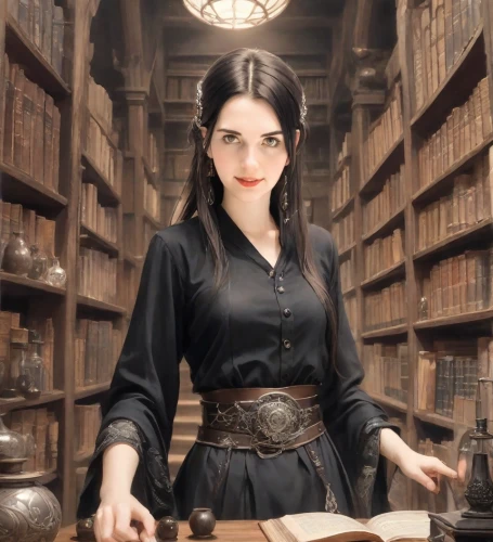 librarian,bibliophile,headmistress,spellbook,bibliographer,bookseller,miniaturist,seregil,librarians,morgana,manuscripts,andreasberg,bewitch,apothecary,pureblood,magic grimoire,dhampir,bookish,elvish,librorum,Digital Art,Ink Drawing