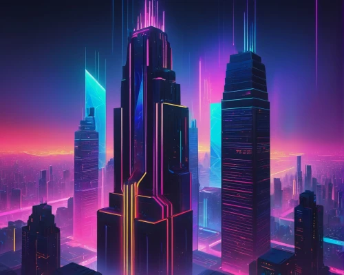cybercity,cyberpunk,cityscape,futuristic landscape,guangzhou,metropolis,colorful city,cybertown,futurist,klcc,futuristic,synth,80's design,ctbuh,fantasy city,skyscrapers,coruscant,cyberport,skyscraper,cyberworld,Art,Artistic Painting,Artistic Painting 40