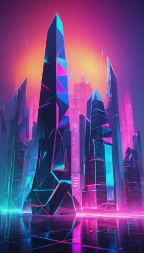 futuristic landscape,cybercity,monoliths,cube background,cyberia,cyberworld,cybertown,futuristic architecture,shard of glass,cyberport,cubes,fantasy city,3d background,tron,futurist,silico,crystalize,arcology,colorful city,3d fantasy,Unique,3D,Low Poly