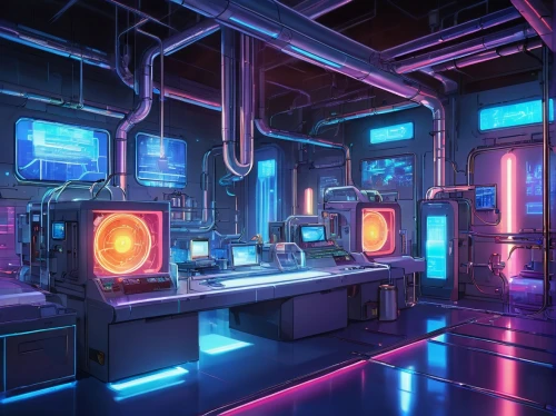 computer room,laboratory,neon coffee,mainframes,ufo interior,cyberscene,synth,spaceship interior,cybertown,cyberia,computerized,computec,cinema 4d,3d render,the server room,scifi,cyberpunk,computer workstation,electrohome,working space,Illustration,Japanese style,Japanese Style 03