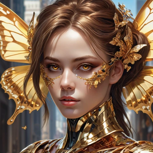 inotera,golden crown,fantasy portrait,gold filigree,golden mask,gilded,monarch,gold foil mermaid,oerth,faery,gold mask,fantasy art,baroque angel,faerie,euptera,gold leaf,amano,gold paint stroke,gold spangle,gold foil art,Photography,General,Realistic