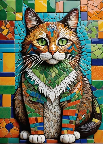 mosaicist,orange tabby cat,felino,calico cat,cats on brick wall,cubisme,tiger cat,orange tabby,britto,mosaics,geometrical cougar,tigra,geometrical animal,tabby cat,miao,cubism,red tabby,lucky cat,ludu,mexican painter,Illustration,Paper based,Paper Based 17