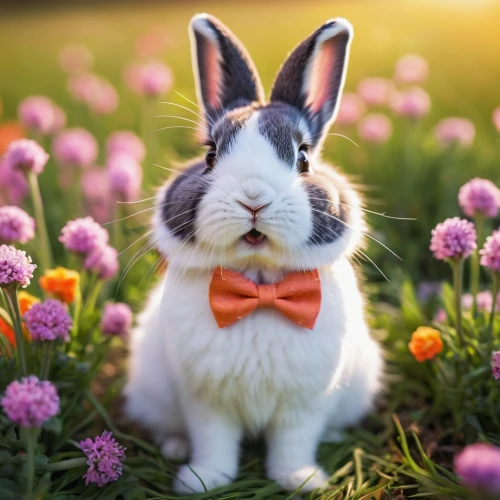 bunny on flower,animals play dress-up,bow tie,bowties,bowtie,easter bunny,boutonniere,dwarf rabbit,easter background,bunni,wooden bowtie,cartoon bunny,european rabbit,cottontail,bunny,cartoon rabbit,easter theme,easter rabbits,cute tie,lagomorpha,Illustration,American Style,American Style 12