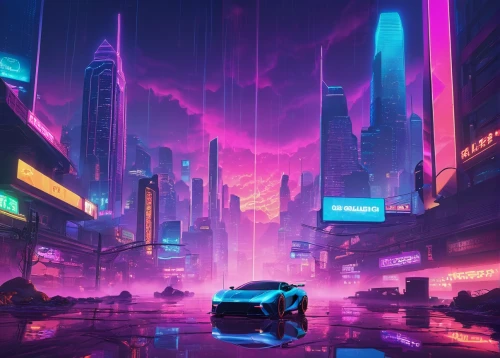 futuristic landscape,cyberpunk,cybercity,cityscape,futuristic,synth,3d car wallpaper,cyberscene,polara,colorful city,cybertown,autopia,fantasy city,cyberworld,vapor,brum,80's design,cyberia,metropolis,car wallpapers,Illustration,Vector,Vector 19