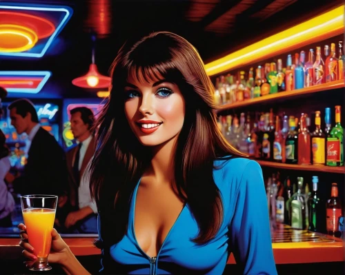 barmaid,bartender,neon cocktails,klute,barmaids,elvira,barkeep,liquor bar,cocktail,cocktails,neon drinks,bartending,fujiko,retro woman,cigarette girl,ann margarett-hollywood,liquors,retro girl,bar,ronstadt,Conceptual Art,Sci-Fi,Sci-Fi 20