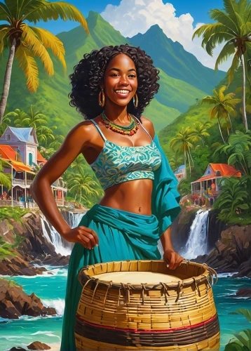 moana,hula,polynesian,esmeralda,polynesian girl,polynesians,tiana,garifuna,tahitian,polynesia,ibibio,tahiti,bula,grenada,akua,guadelupe,oshun,azilah,jamaica,maliana,Conceptual Art,Oil color,Oil Color 18