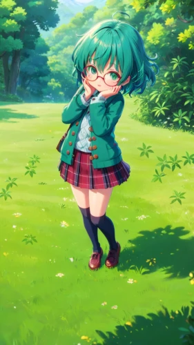 yuuka,michiru,ranka,spring background,clover meadow,takagaki,hina,kanon,sayo,kanata,koigi,yotsuba,sonika,green wallpaper,chihiro,amami,green background,gumi,miriya,kururi,Anime,Anime,Traditional