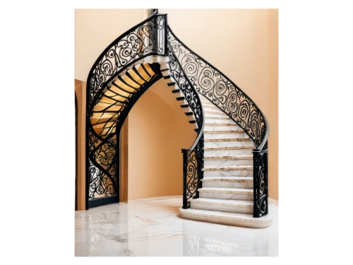 winding staircase,circular staircase,spiral staircase,wrought iron,spiral stairs,outside staircase,wooden stair railing,scrollwork,escalera,staircase,balusters,ornamental dividers,art nouveau frame,wrought,staircases,newel,escaleras,fretwork,archways,semi circle arch,Conceptual Art,Fantasy,Fantasy 15