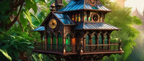fairy house,bird house,tree house,fairy tale castle,wooden birdhouse,treehouse,birdhouse,treehouses,birdhouses,grandfather clock,tree house hotel,bird cage,orchestrion,house in the forest,clocktower,insect house,fairy door,forest house,cuckoo clock,fairy chimney,Conceptual Art,Fantasy,Fantasy 19