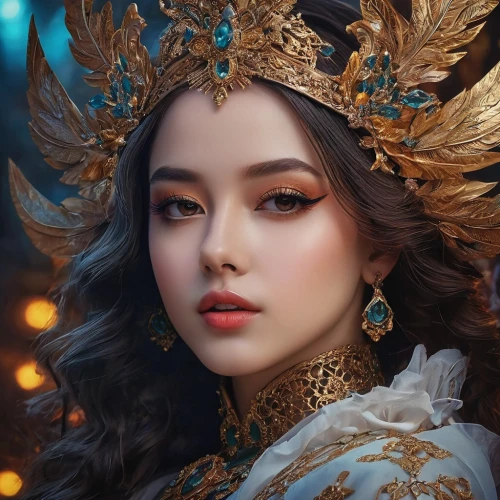 golden wreath,fantasy portrait,golden crown,oriental princess,vietnamese woman,miss vietnam,asian costume,yuanpei,xianwen,jianyin,gold crown,mongolian girl,jingqian,dianbai,asian vision,amidala,huahong,gold leaf,yuanshi,sanxia,Photography,General,Fantasy