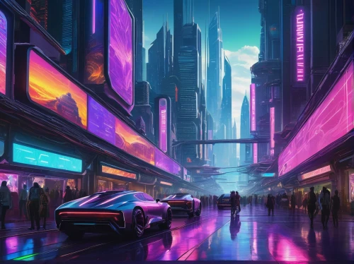 futuristic landscape,cybercity,futuristic,cyberpunk,cityscape,cybertown,colorful city,metropolis,fantasy city,polara,futurist,neon arrows,cyberscene,cyberport,bladerunner,futuregen,synth,cyberworld,futuristic car,futurepop,Art,Artistic Painting,Artistic Painting 25