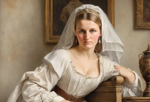 perugini,portrait of a woman,timoshenko,blonde in wedding dress,portrait of a girl,woman sitting,young woman,girl with cloth,woman holding pie,miedema,girl in cloth,nelisse,victorian lady,woman portrait,vintage female portrait,girl at the computer,mantilla,vrouwen,maidservant,romantic portrait,Digital Art,Classicism