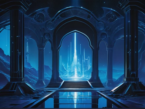 hall of the fallen,portal,labyrinthian,threshold,gateway,silico,doorways,portals,threshhold,tunheim,sulaco,sanctum,imprisoning,tron,icewind,jotunheim,ice castle,brygada,cartoon video game background,cyberia,Conceptual Art,Sci-Fi,Sci-Fi 23