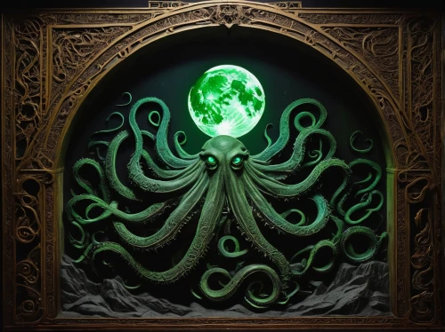 cthulhu,azathoth,vecna,lovecraftian,eldritch,portal,illithid,prospal,medusa gorgon,kraken,octopus vector graphic,hydra,art nouveau frame,lovecraft,carcosa,hastur,grimoire,beholder,tentacular,majolica,Conceptual Art,Daily,Daily 26