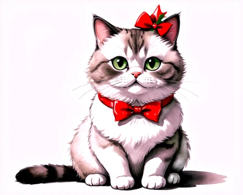christmas bow,holiday bow,christmas cat,christmas ribbon,red bow,meredith,retro christmas lady,flower cat,christmas girl,cat vector,bowtie,white bow,retro christmas girl,christmas flower,christmas motif,moggie,cartoon cat,snowbell,mistletoe,british shorthair,Illustration,Paper based,Paper Based 30