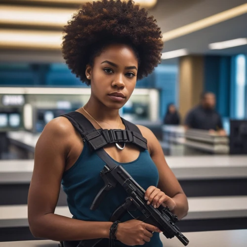 ikpe,girl with gun,girl with a gun,moneypenny,woman holding gun,danai,counterinsurgent,amandla,femforce,uhura,domino,thandie,afrofuturism,black women,afroamerican,wakanda,shuri,irisa,westworld,holtzman,Photography,General,Commercial