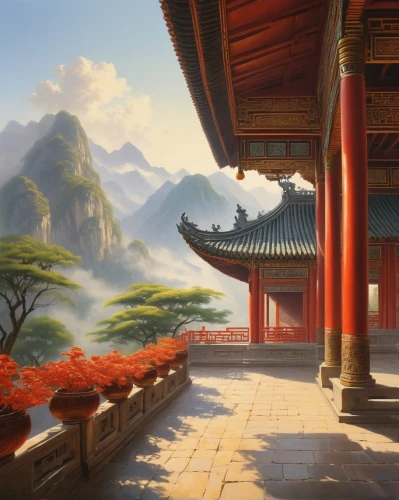 asian architecture,yunnan,hall of supreme harmony,oriental painting,lijiang,landscape background,oriental,wudang,tianxia,roof landscape,fantasy landscape,qibao,taoist,wenhao,world digital painting,teahouses,baoding,dojo,teahouse,qingcheng,Art,Classical Oil Painting,Classical Oil Painting 09