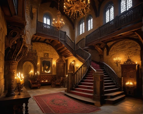 tyntesfield,entrance hall,staircase,ornate room,royal interior,highclere castle,chateauesque,elizabethan manor house,rufford,winding staircase,upstairs,mountstuart,peles castle,staircases,harlaxton,outside staircase,hotel de cluny,hallway,charlecote,jacobean,Illustration,Black and White,Black and White 17