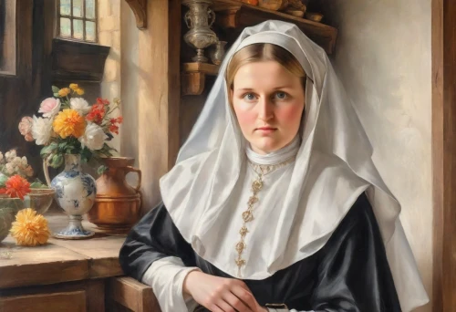 timoshenko,perugini,woman holding pie,maidservant,girl with bread-and-butter,clergywoman,portrait of christi,praying woman,nelisse,mesdag,girl in the kitchen,girl with cloth,woman with ice-cream,woman drinking coffee,woman praying,chambermaid,schoolmarm,woman eating apple,female nurse,mennonite,Digital Art,Impressionism