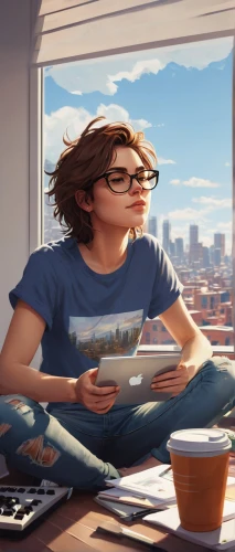 girl studying,girl with cereal bowl,window sill,woman drinking coffee,mei,sci fiction illustration,coffee and books,windowsill,world digital painting,woman at cafe,hanji,girl drawing,tea and books,coffee tea illustration,girl at the computer,breakfast on board of the iron,girl in t-shirt,girl in the kitchen,hausser,digital painting,Conceptual Art,Oil color,Oil Color 02