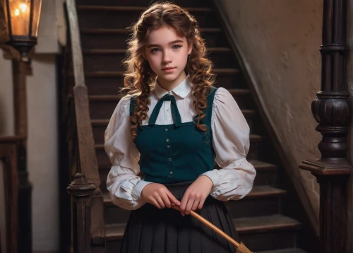 hermione,schoolmistress,girl on the stairs,headmistress,ravenclaw,victorian style,cosette,matilda,baudelaires,kotova,pevensie,girl in a historic way,saoirse,victorian,victoriana,gryffindor,triwizard,school skirt,liesl,liesel,Art,Classical Oil Painting,Classical Oil Painting 31