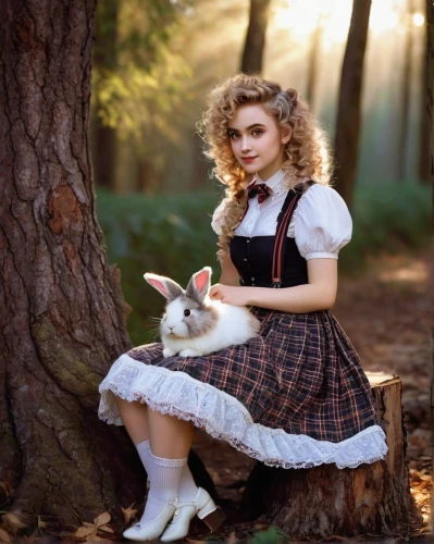 white rabbit,alice in wonderland,dorothy,dorthy,white bunny,dwarf rabbit,myxomatosis,lapine,dirndl,ostara,babbit,european rabbit,hase,bunny,ostern,lagomorphs,american snapshot'hare,wonderland,fraulein,little bunny,Illustration,Retro,Retro 04