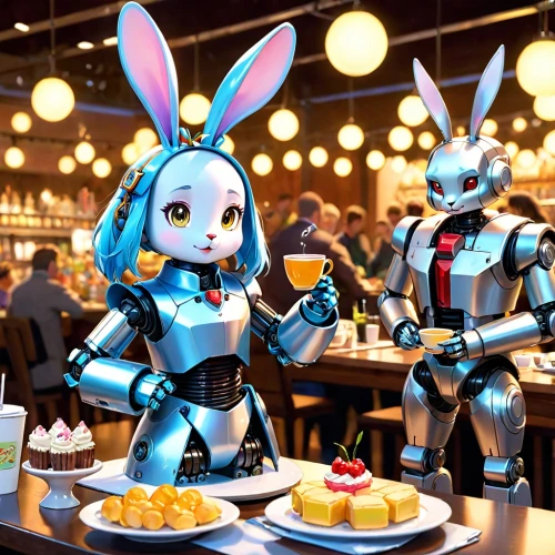 automatons,diner,animatronics,retro diner,doll's festival,rabbot,robots,robotix,minibot,ice cream parlor,bunnies,robocup,mascotech,doll kitchen,robocon,3d render,knight festival,robotics,easter festival,gunpla,Anime,Anime,Cartoon