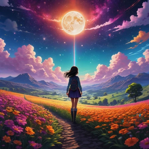 moon and star background,cosmos,sky rose,horizon,beautiful wallpaper,dream world,sky,dreamscape,moonwalked,cosmos field,fantasy picture,moon walk,world digital painting,horizons,lunar,astronomical,the horizon,escapism,way of the roses,landscape background,Illustration,Japanese style,Japanese Style 05
