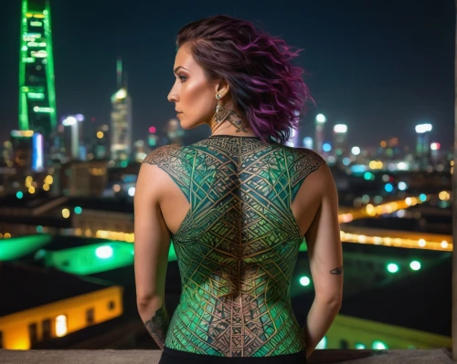 cheongsam,bodypaint,qipao,body painting,neon body painting,bodypainting,girl in a long dress from the back,wanzhou,body art,backless,jinglei,tattoo girl,with tattoo,back view,vietnamese woman,asian woman,teal blue asia,photo session in bodysuit,yimei,zhaowen,Art,Classical Oil Painting,Classical Oil Painting 31