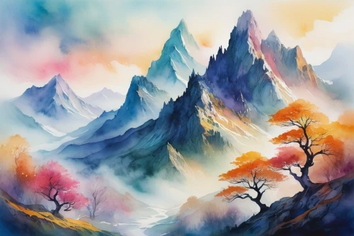 autumn mountains,watercolor background,fantasy landscape,autumn background,mountain landscape,autumn landscape,fall landscape,landscape background,mountainous landscape,mountain scene,alpine landscape,watercolor tree,autumn scenery,world digital painting,autumn forest,colorful background,high landscape,nature landscape,forest landscape,mountains,Photography,Fashion Photography,Fashion Photography 09