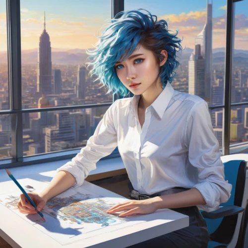 karou,shimei,krita,illustrator,world digital painting,artist portrait,table artist,mei,blue painting,girl studying,girl drawing,soejima,artist,hoshihananomia,painting technique,city ​​portrait,aqua,minmei,hausser,manami,Illustration,Realistic Fantasy,Realistic Fantasy 08