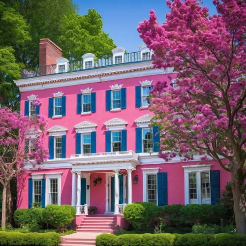 pink magnolia,old colonial house,henry g marquand house,shepherdstown,reynolda,dillington house,monticello,new england style house,boscobel,beautiful home,haddonfield,dreamhouse,house painting,rose pink colors,nunciature,bronxville,doll's house,woman house,swannanoa,tcnj,Art,Classical Oil Painting,Classical Oil Painting 31