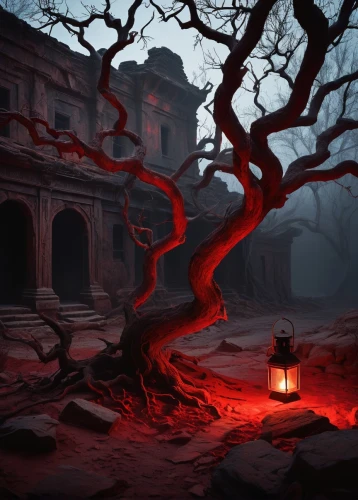 red lantern,halloween background,red tree,witch's house,world digital painting,khandaq,oscura,haunted cathedral,haunted forest,halloween scene,dark art,ravenloft,sanitarium,haunted,halloween wallpaper,ghost castle,alakiri,sanitorium,woolfe,sanatorium,Unique,Paper Cuts,Paper Cuts 01