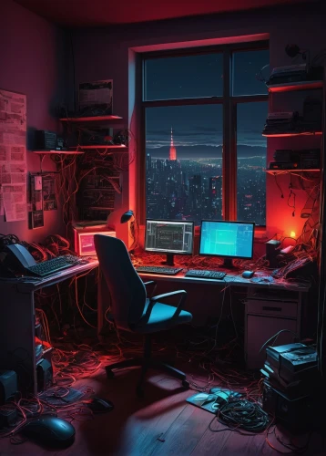 computer room,desk,computer workstation,cyberpunk,creative office,cyberscene,lair,great room,modern office,the server room,workspace,study room,computerized,bureau,officered,cubicle,working space,playing room,workstation,computer,Art,Classical Oil Painting,Classical Oil Painting 16
