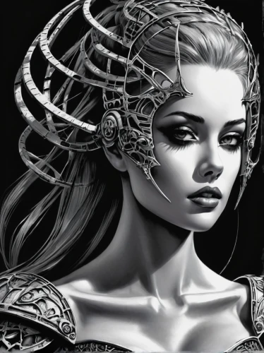 witchblade,biomechanical,gorgon,medusa,arachne,sculpt,dryads,filigree,dryad,wireframe graphics,wireframe,enchantress,diwata,sculptress,headdress,margaery,cybernetic,gynoid,fantasy art,derivable,Photography,Black and white photography,Black and White Photography 08