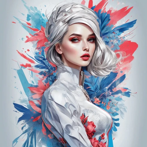 fashion vector,suit of the snow maiden,white rose snow queen,vanderhorst,white blue red,fantasy art,ice queen,blue star magnolia,illustrator,white lady,the snow queen,pacitti,rankin,blue painting,world digital painting,fantasy portrait,artist color,nestruev,polymer,red blue wallpaper,Photography,Fashion Photography,Fashion Photography 01