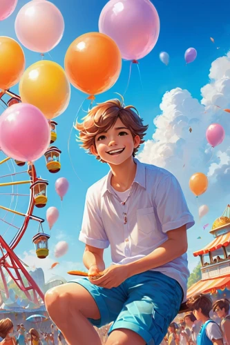 amusement park,balloonist,imaginationland,balloon,children's background,storyland,balloon trip,summer fair,pallonji,imageworks,candyland,colorful balloons,joyland,theme park,candy boy,summer background,kites balloons,kids illustration,usj,innoventions,Illustration,Realistic Fantasy,Realistic Fantasy 01